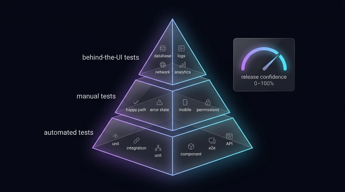 Testing pyramid covering automated, manual, and behind-the-UI tests